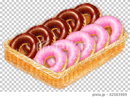 カゴに入ったチョコドーナッツと苺ドーナッツ_ドーナツのイラスト カゴに入ったチョコドーナッツと苺ドーナッツ_ドーナツのイラスト 82083989