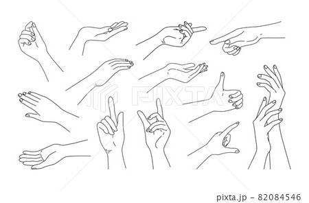 Doodle woman arms. Hand drawn minimalistic female limbs for beauty fashion and social media posts. Palm or fingers gestures set. Outline girl body parts. Vector give and point gesturing Doodle woman arms. Hand drawn minimalistic female limbs for beauty fashion and social media posts. Palm or fingers gestures set. Outline girl body parts. Vector give and point gesturing 82084546
