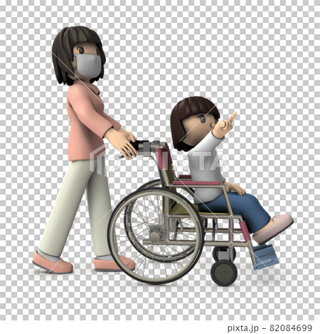 車椅子に乗った少女と看護師 回復と希望 白バック 3dレンダリング のイラスト素材