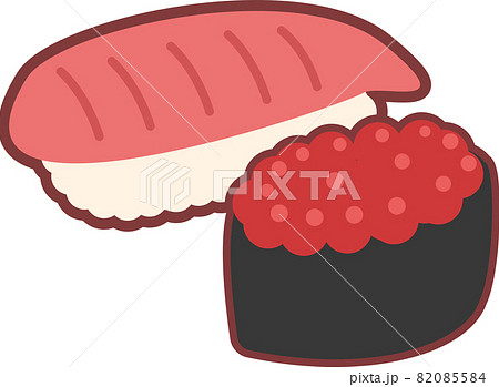 かわいいポップな寿司二貫 いくらと赤い握り寿司 のイラスト 日本食のイラスト素材