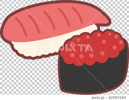 かわいいポップな寿司二貫 いくらと赤い握り寿司 のイラスト 日本食のイラスト素材