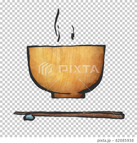 白いお椀の味噌汁の手描き筆絵風イラストのイラスト素材