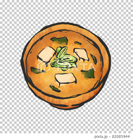 豆腐とわかめの味噌汁の手描き筆絵風イラストのイラスト素材 豆腐とわかめの味噌汁の手描き筆絵風イラストのイラスト素材