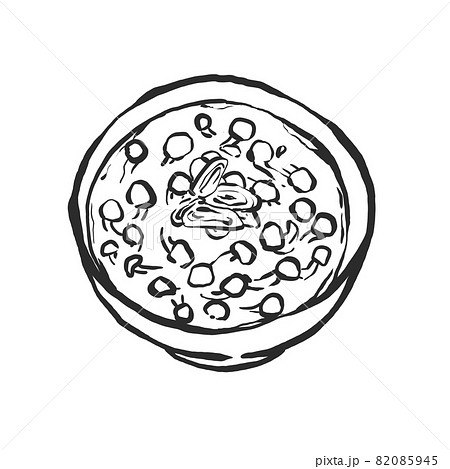 なめこの味噌汁の手描き筆絵風イラストのイラスト素材