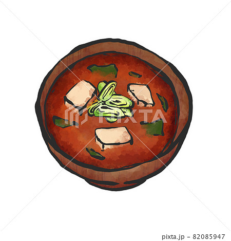 豆腐とわかめの味噌汁の手描き筆絵風イラストのイラスト素材