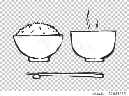 Hand-painted brush painting style illustration of rice and miso soup Hand-painted brush painting style illustration of rice and miso soup 82085955