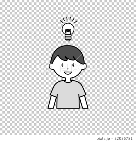 【モノクロ】　男の子　ひらめき　イラスト 82086781