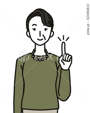 シニア女性の指差しポーズのイラスト素材 0863