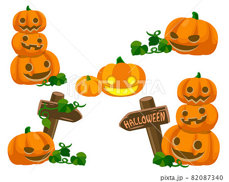 ジャックオランタンのセット かぼちゃのランプ ハロウィン素材のアイコン イラスト素のイラスト素材