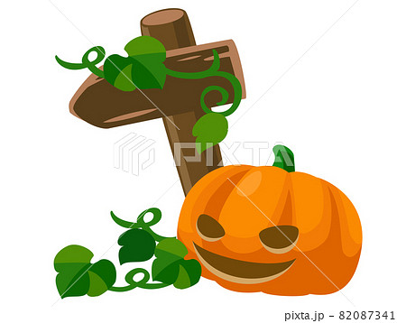 ジャックオランタンとツタのからまる木の看板 かぼちゃのランプ ハロウィン素材のアイコン イラスト素のイラスト素材 ジャックオランタンとツタのからまる木の看板 かぼちゃのランプ ハロウィン素材のアイコン イラスト素のイラスト素材