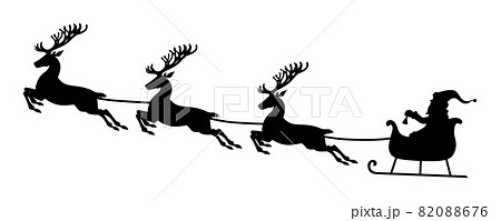 Silhouette Santa riding on deer sleigh 82088676
