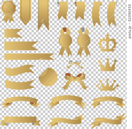 Ribbon crown sticker gift present ribbon tape copy space illustration material set Ribbon crown sticker gift present ribbon tape copy space illustration material set 82090450