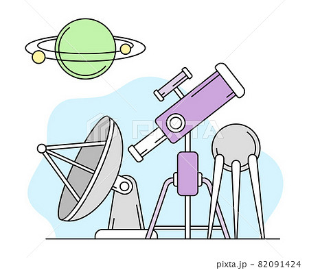Natural Astronomy Science and Study with Telescope and Celestial Object Vector Line Illustration 82091424