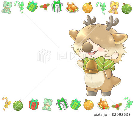 トナカイさんとクリスマスフレームセット グリーンverのイラスト素材