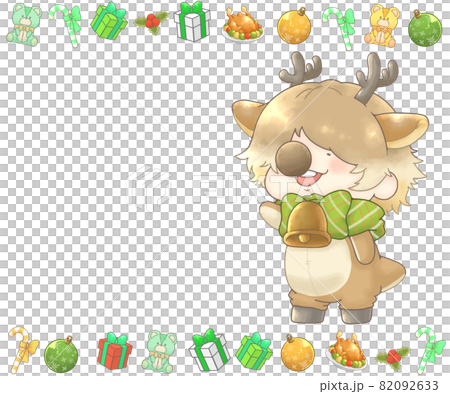 トナカイさんとクリスマスフレームセット グリーンverのイラスト素材
