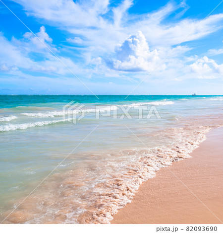 Coastal Caribbean landscape with sandy coast and sea 82093690