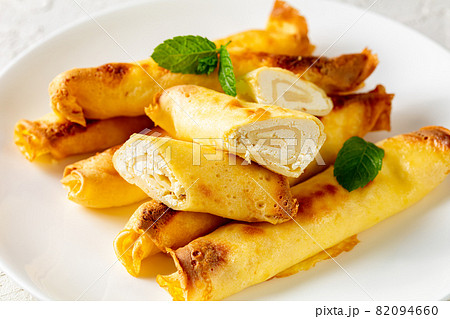 blintz, rolled filled with cottage cheese pancakes 82094660