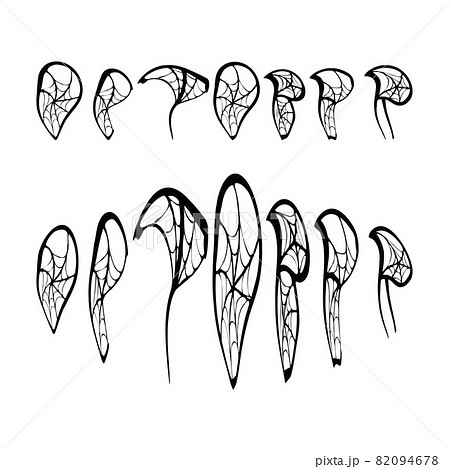 October horrible Halloween, lettering, hand-drawing letters, doodling, with spider webs. Black, on a white background, in isolation. 82094678