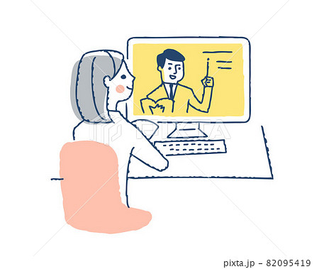 オンライン授業を受ける女性 82095419