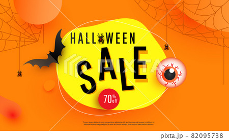 Halloween Sale special offer banner template with hand drawn lettering with dangerous eye, cobweb and bat decor on an orange background Halloween Sale special offer banner template with hand drawn lettering with dangerous eye, cobweb and bat decor on an orange background 82095738