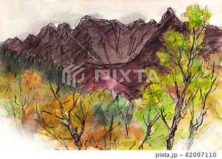 戸隠山山頂より高妻山を望む 紅葉 10月登山のイラスト素材