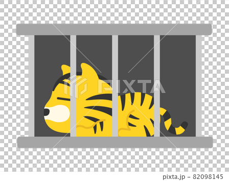 Illustration of a tiger character in a cage 82098145