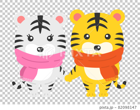 Illustration of a couple of tigers holding hands 82098147