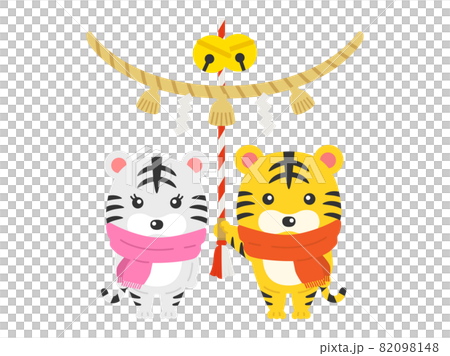 Illustration of a couple of tigers worshiping for the first time Illustration of a couple of tigers worshiping for the first time 82098148