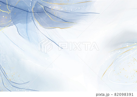 Abstract turquoise and teal blue liquid marbled watercolor background with wave pattern and golden cracks. Cyan alcohol ink marbled drawing effect. Vector illustration design template for invitation 82098391