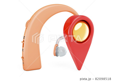 Hearing aid with map pointer. 3D rendering Hearing aid with map pointer. 3D rendering 82098518