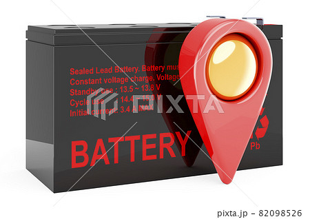 Sealed UPS battery with map pointer. 3D rendering Sealed UPS battery with map pointer. 3D rendering 82098526