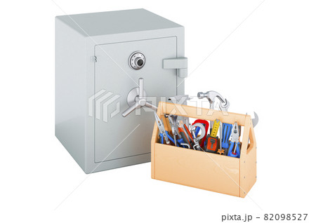 Safe box with toolbox. Service and repair of safe box combination, 3D rendering 82098527