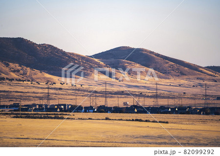 Housing estate in a valley at dusk Housing estate in a valley at dusk 82099292