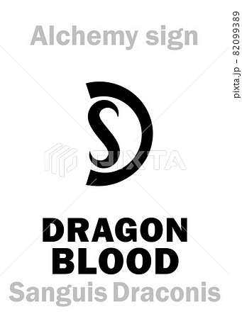 Alchemy Alphabet: DRAGON's BLOOD (Sanguis Draconis), figurative -- i.e. Cinnabar (Cinnabaris) / Vermilion (Vermeil), eq.: kinnabari (in Greek), also: Carmine. Cinnabarite, Mercury sulfide=[HgS]. 82099389