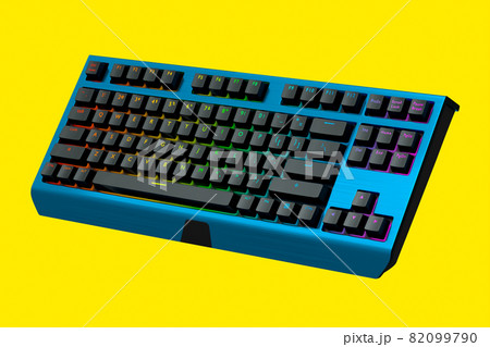 Blue computer keyboard with rgb colors isolated on yellow background. 82099790