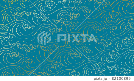 Luxury elegant lineart background golden sea waves with splashes on aquamarine background 82100899