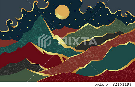 Luxury golden illustration abstract night mountain valley with moon and stars Luxury golden illustration abstract night mountain valley with moon and stars 82101193