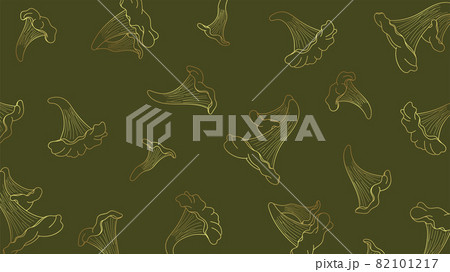 Olive green background with golden outlines of edible chanterelle mushrooms Olive green background with golden outlines of edible chanterelle mushrooms 82101217
