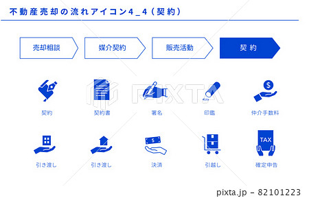 不動産売却の流れのシンプルアイコンセット4_4（契約）、ベクター素材 82101223