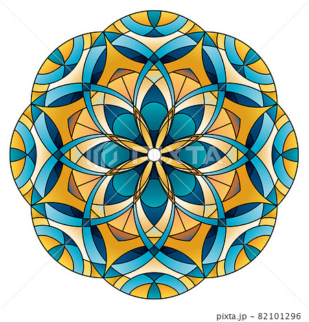 Round ornament oriental stained glass mandala in yellow and blue colors Round ornament oriental stained glass mandala in yellow and blue colors 82101296