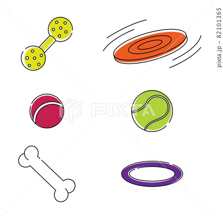 Set of bright line art illustrations toys for dogs and puppies 82101365