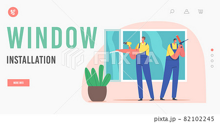 Window Installation Landing Page Template. Installer Worker Characters House Construction, Plastic Window Repair Window Installation Landing Page Template. Installer Worker Characters House Construction, Plastic Window Repair 82102245