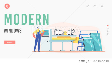 Modern Windows Landing Page Template. Plastic Pvc Profile Producing. Worker Male Character on Manufacture Factory 82102246
