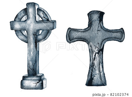 Watercolor tombstone with cracks. Hand Drawn halloween Illustration. Watercolor tombstone with cracks. Hand Drawn halloween Illustration. 82102374