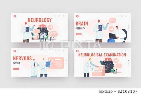 Neurology Landing Page Template Set. Doctor Neurologist, Neuroscientist, Physicians Study Brain Connected to Display Neurology Landing Page Template Set. Doctor Neurologist, Neuroscientist, Physicians Study Brain Connected to Display 82103107