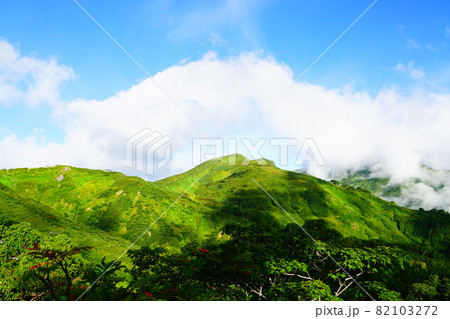 飯豊山　大日杉コース登山道から切合小屋と山頂方面 82103272