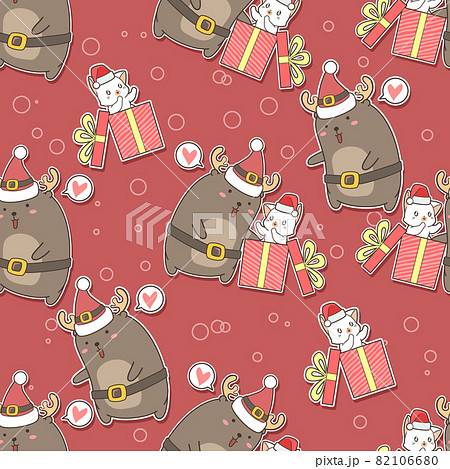 Seamless pattern cat is in box for Christmas day 82106680