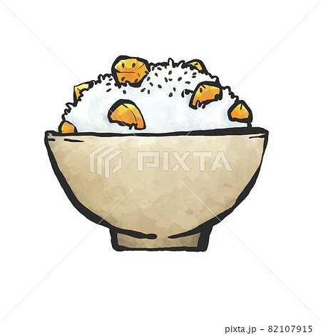 栗ご飯の手描き筆絵風イラストのイラスト素材
