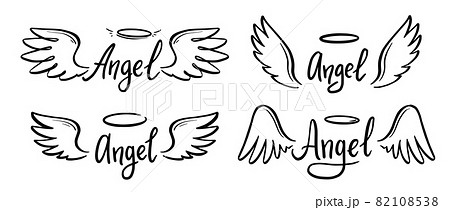 Angel wing with halo and angel lettering text Angel wing with halo and angel lettering text 82108538