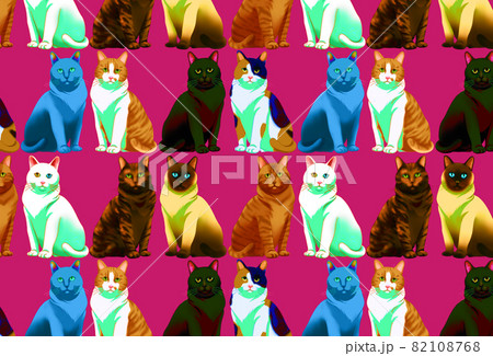 ピンク地に8種のカラフルな猫模様 ピンク地に8種のカラフルな猫模様 82108768